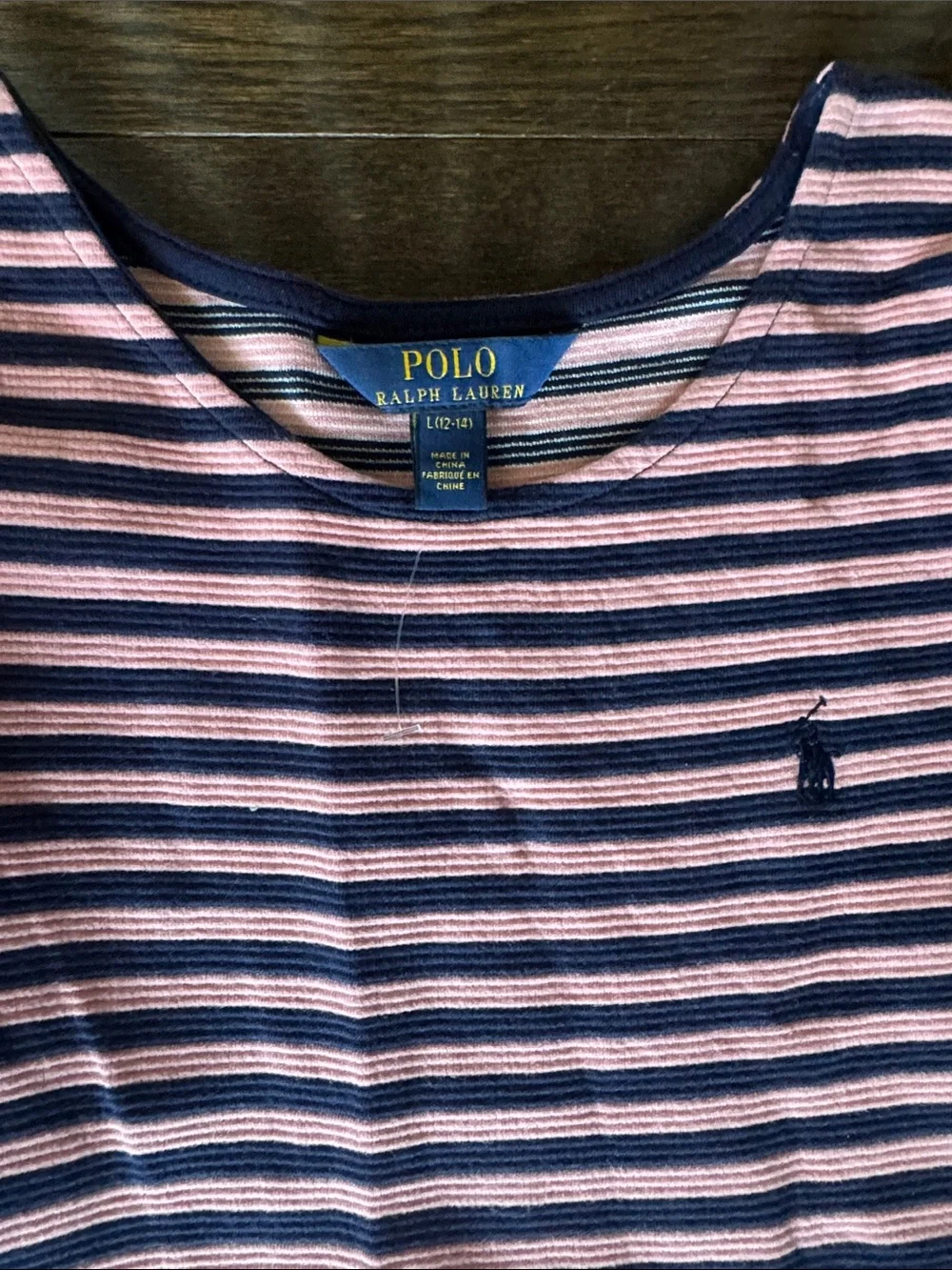 Polo by Ralph Lauren Pink and Navy Striped Knit Girls' Dress size  L (12-14)